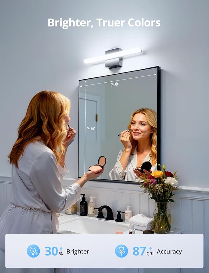 Combuh Modern Bathroom Light Fixtures Above Mirror Small Vanity Lighting Bar 16Inch, 5 Color Adjustable Black Simple Slim Led Wall Sconce IP44 Rustproof Bright 10W 880LM for Bath Restroom Makeup