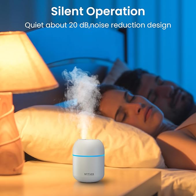 Portable Small Humidifier, WUTAER USB Personal Desktop Humidifier for Car, Office Room, Bedroom, Auto Shut-Off, 2 Mist Modes, Super Quiet(220ml, White)