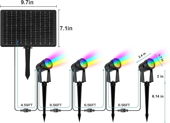 ZYAN Solar Color Changing RGB Spotlights with Remote, 12000mAh Separate Monocrystalline Panels & USB-C Powered, Auto On Off, Outdoor IP65 Waterproof for Patio Yard Path (8 Pack)