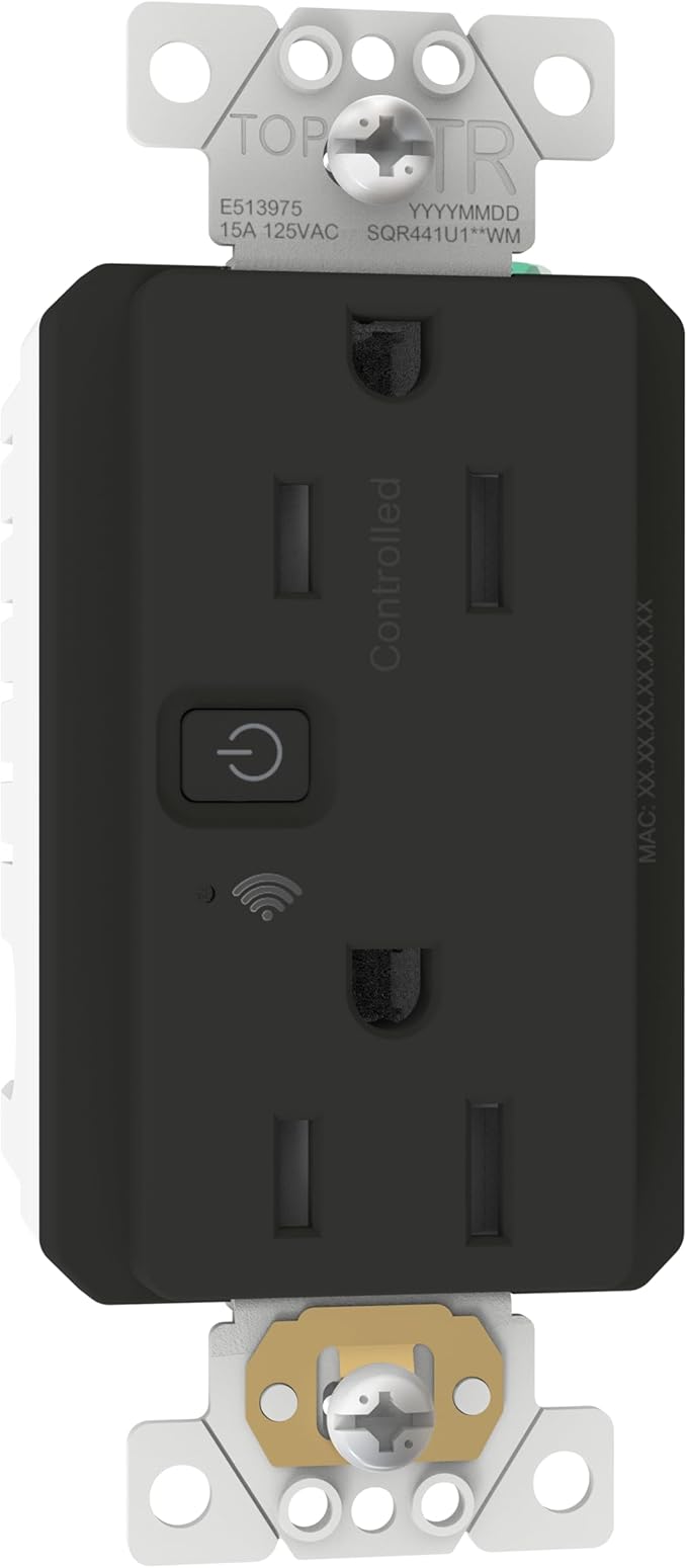 Square D by Schneider Electric X Series 15A 125V Wi-Fi Energy Monitoring Socket Outlet, Tamper Resistant, Needs Neutral Wire, Matter Certified, Compatible with Alexa, Google Home, Apple Home, Black
