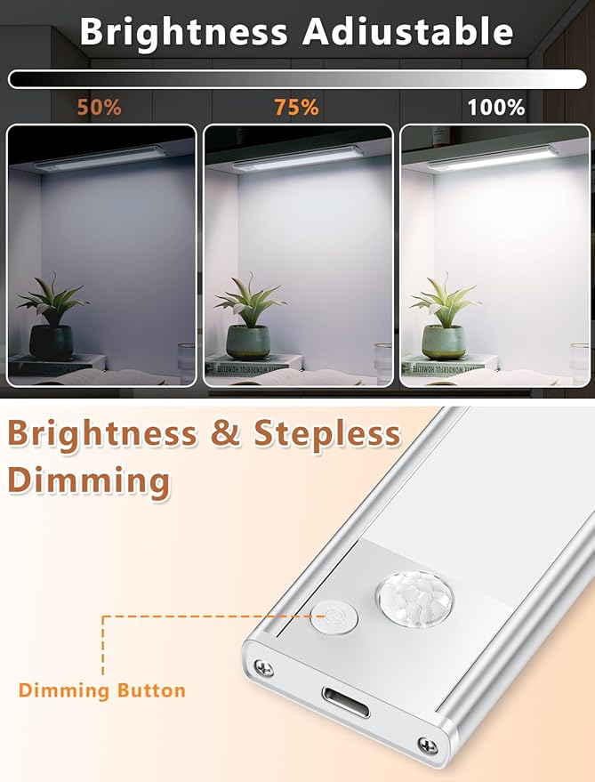 Under Cabinet Rechargeable Lighting: 12 Inch Motion Sensor Dimmable Lights Indoor - Battery Operated Lights - Wireless Closet Light Magnetic Led Light for Kitchen Home Bathroom Counter 3 Pack