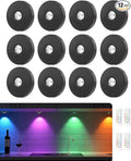 Rechargeable RGB Puck Lights with Remote Control, 1500mAh Battery Operated Push Lights, Dimmable & Timer Under Cabinet Lighting for Closet, Bedroom, Kitchen Black 12Pcs