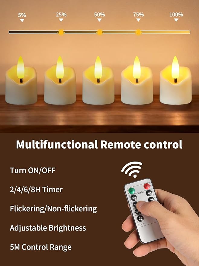 Rechargeable Flameless Tea Light Candles with Timer Remote, 1.5"x2.2" Electric Fake Flickering Votive Candles for Anniversary Wedding Centerpiece Table Decor Funeral Halloween Christmas, ivory, 6 Pack