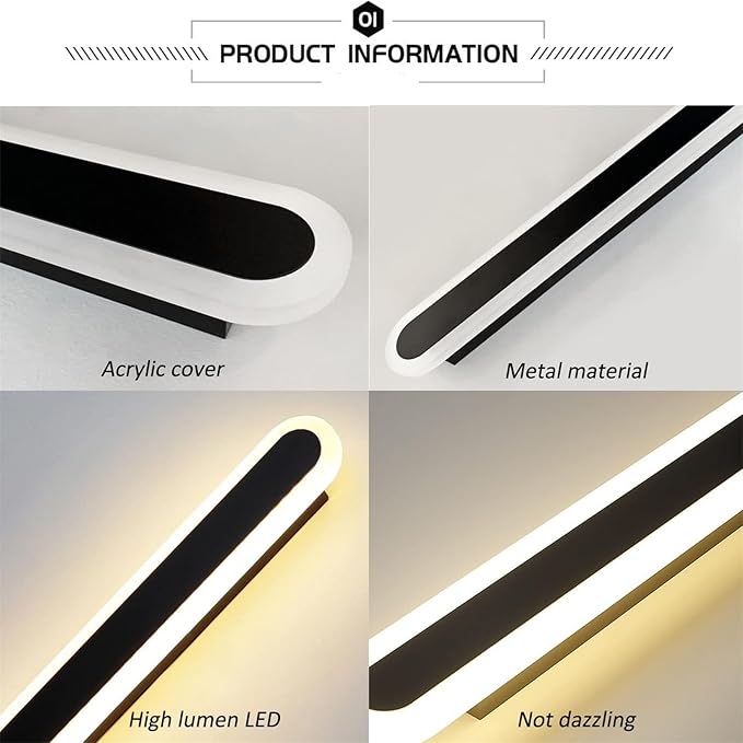 Modern LED Wall Sconce with Motion Sensor Interior Acrylic Black Wall Lamp Indoor Minimalist Long Wall Light Inside Lighting Fixtures for Living Room Bathroom Front Door Bedroom (150CM,Natural Light)
