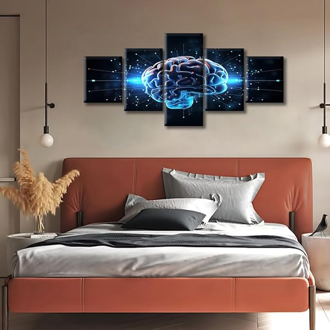Brain Neuronal Impulses Canvas Wall Art for Bedroom Abstract Human Brain Wall Paintings for Living Room Brain Office Modern Wall Art Print On Canvas Framed Ready to Hang, (50"Wx24"H)