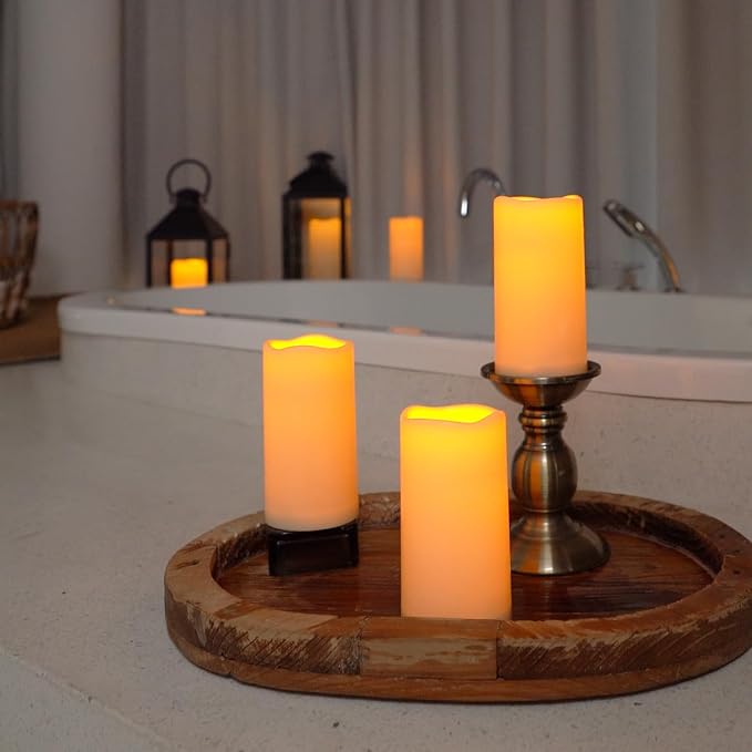 Amagic 3" x 6" Waterproof Outdoor Flameless Candles, Battery Operated Candles with Remote and Timer, Flickering LED Pillar Candle for Outside Patio Garden and Indoor Home Decor, Ivory, Set of 2
