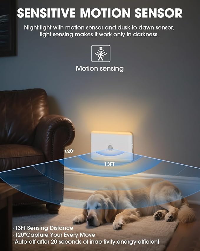 LAVAED Motion Sensor Night Light Indoor,RGB Charging Cordless Stair Lights,LED Wireless Step Light 500mAh Rechargeable Battery Operated Stick On Light for Hallway,Kitchen,Closet,Cabinet,Bedroom(4pack)