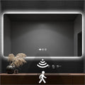 56 x 36 LED Bathroom Mirror, Frameless Rounded Corner Rectangle Backlit Mirror Bathroom, Anti-Fog, 3-Color Stepless Dimmable Lighted Mirror, Motion Sensor Lights, Memory Function