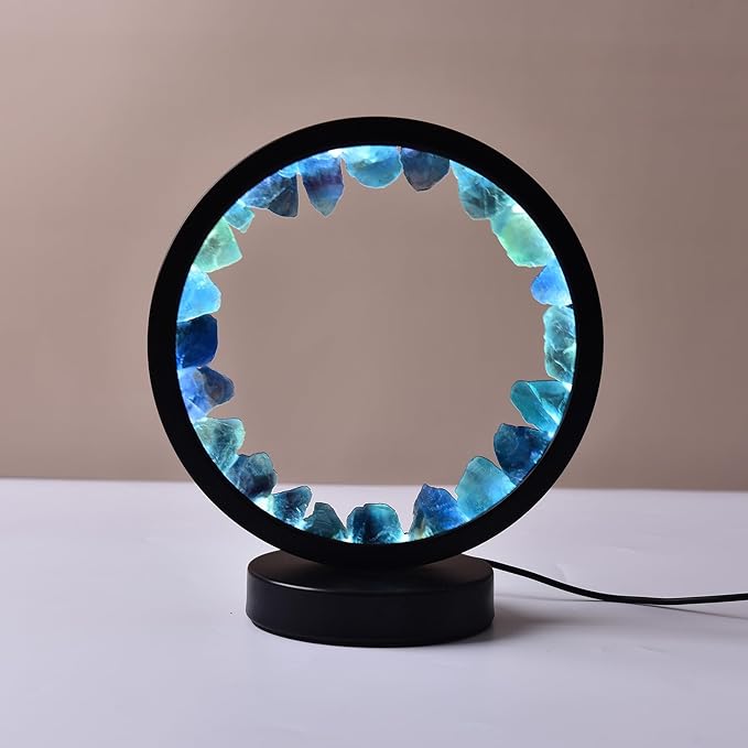 AMOYSTONE Natural Blue Fluorite Crystal Lamp, USB Powered 3-Color Adjustable Rock Night Light 7.5", Bedside Meditation Lamp for Bedroom Office Home Zen Decor