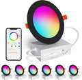 Smart Recessed Lighting 4 Inch Black RGBCW Color Changing 12W LED Downlight with Junction Box,1080 Lumen Recessed Ceiling Light Compatible with Alexa,Dimmable by Bluetooth Control -6Pack
