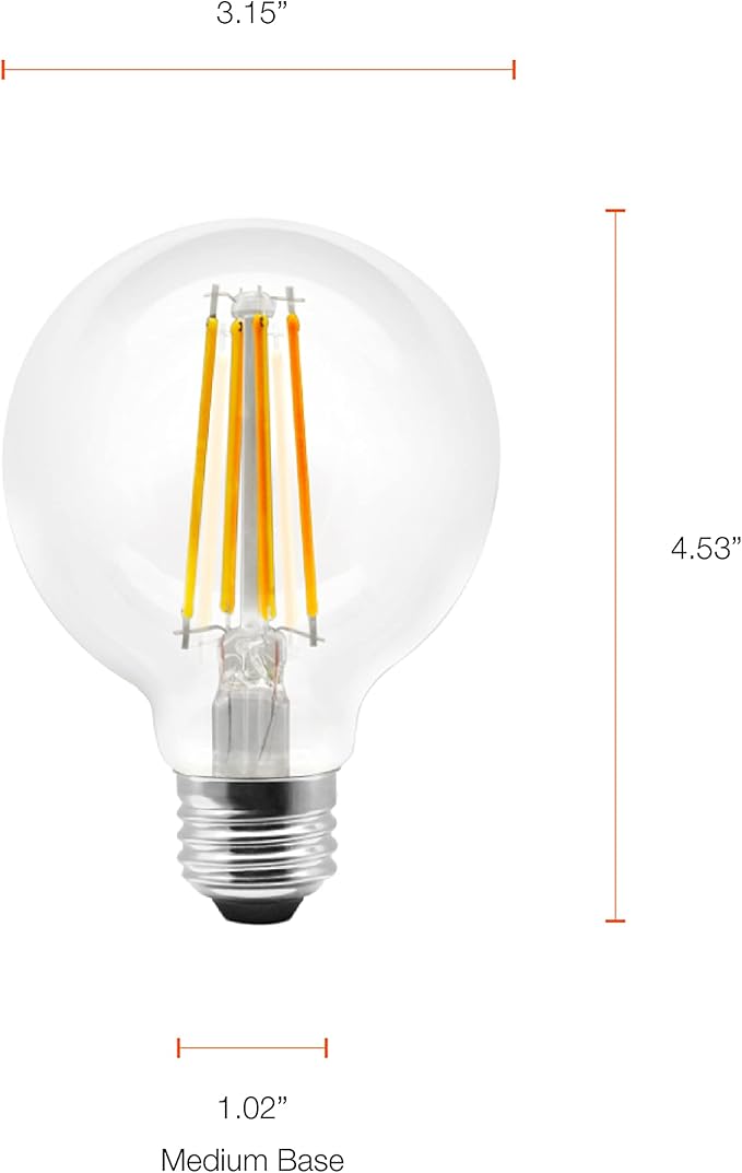 Sylvania WiFi LED Smart G25 Light Bulb, 5W Efficient with Filament, for Alexa/Google Assistant, Energy Star, Clear, 2700K, Soft White - 2 Pack (75798)