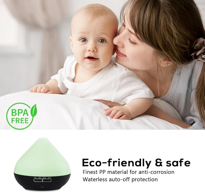 550ml Large Capacity Diffuser with Essential Oils, Aromatherapy Ultrasonic Air Humidifier for Bedroom, 7 LED Lights, Timer and Waterless Auto-Off for Home Decor Gift,Office Spa
