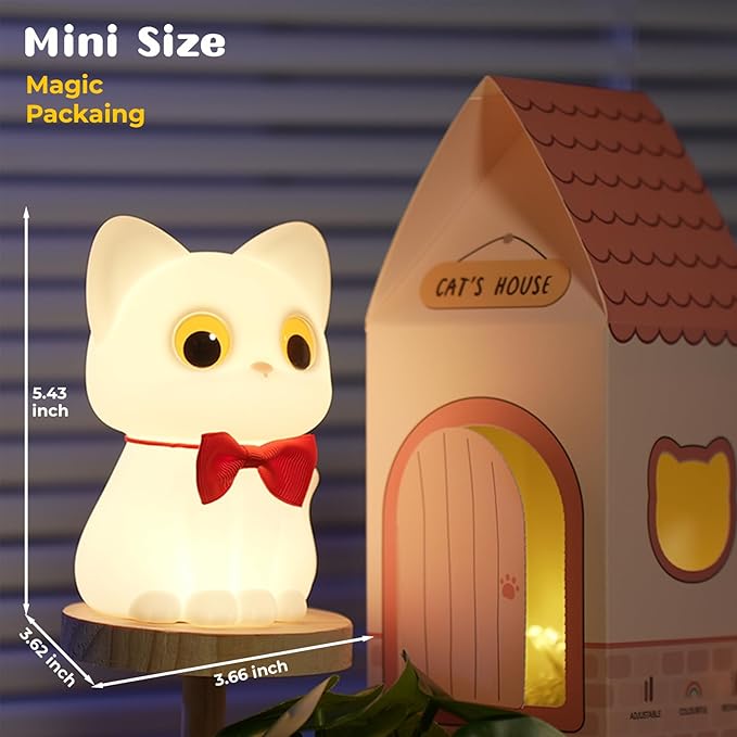 AVEKI Cat Night Light for Kids, Cute Squishy Silicone Cats Lamp for Baby Toddler Newborn Nursery, Dimmable Touch Night Light for Kids Room, Rechargeable Small Bedside Lamp Gifts for Girls (Cat)