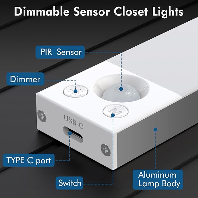 Under Cabinet Lights 14.5 Inch,Under Cabinet Lighting 63LEDS 2500mAh,Motion Sensor Light Indoor Rechargeable Battery Operated,Dimmable Under Counter Lights for Kitchen,Drawers,Wardrobe,Stair Bedroom
