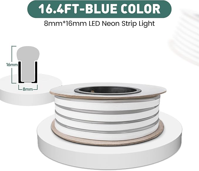 GZBtech Flexible LED Neon Rope Lights 16.4FT,AC 110-120V Waterproof Neon Strip Light, 120LEDs/M Cuttable Connectable Rope Lighting for Indoor Outdoor Home Decor/Commercial Use-Blue 5M, ETL Listed