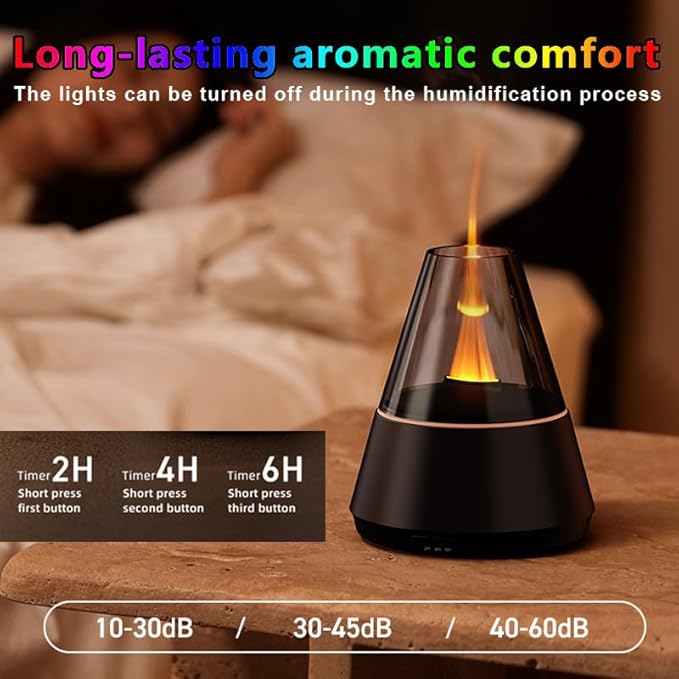 Air Diffuser ，Flame Aroma Diffuser, 120ml Flame Humidifier, Essential Oil Aromatherapy Diffuser with 7-Color Changing LED Lights, Waterless Auto Shut-Off, Ideal for Home, Office, Bedroom, Yoga(White)