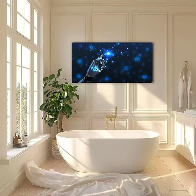 Wibinuki Wall Art Wall Decor Wall Paintings robot ai artificial intelligence pointing finger touch screen blue for Living Room Bedroom Bathroom Home Decor Can Be Hung Directly 20"x 40"