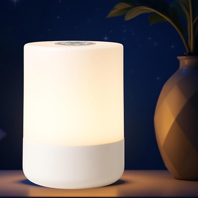 Touch Bedside Lamp, Portable Night Light, 3-Color Dimmable LED, USB Rechargeable Cordless Table Lamp for Bedroom, Nursery, Camping (A-Light-Touch)