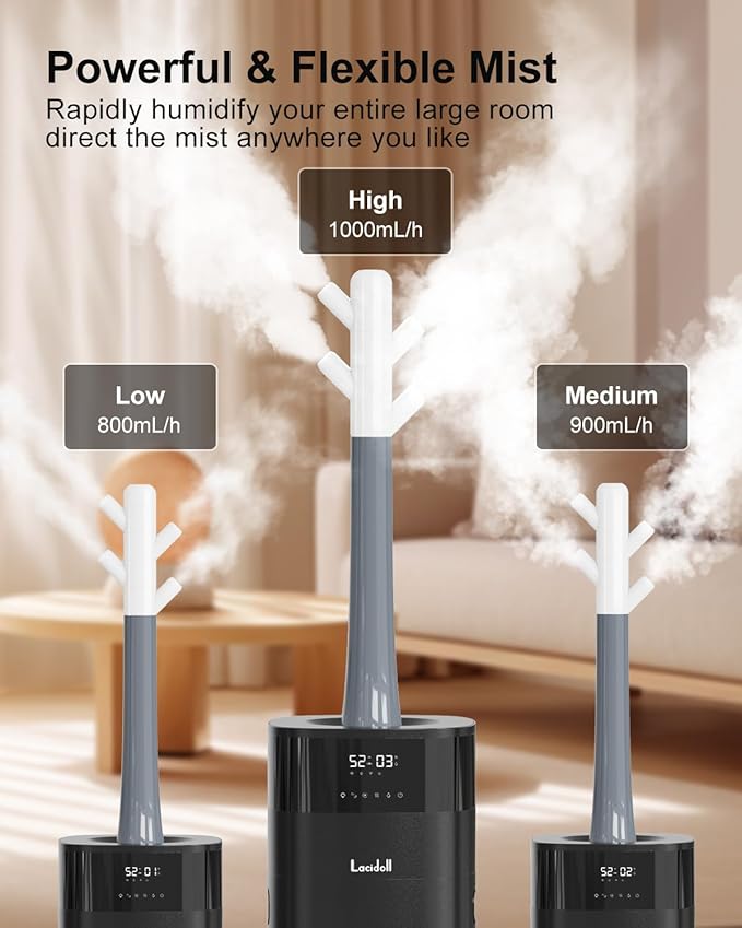Warm and Cool Mist Humidifier Large Room, 5.3Gal/20L Humidifiers for Home 2500 sq ft, Whole House Humidifiers with Diffuser & Extended Tube, Air Humidifier for Bedroom Nursery Baby Plants