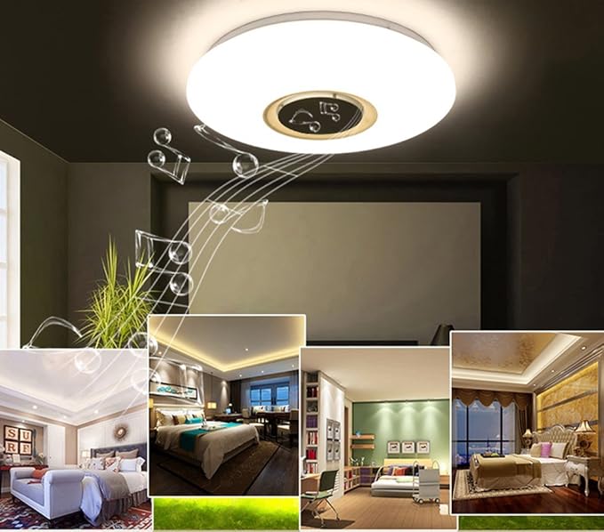 HOREVO Premium Ceiling Lights with Bluetooth Speaker 19.7-inch 36W, Dimmable 95-265V Modern Smart Home Party Light, Brightness and Music via Phone APP (Remote Includes)