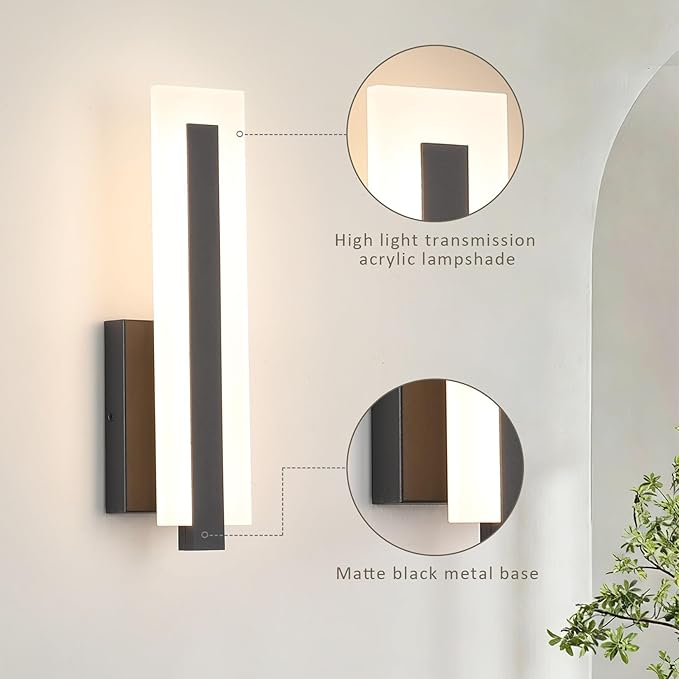 Tipace Hardwired Black Dimmable Modern LED Wall Sconce 2 Packs 3000K 3500K 4000K 5000K 6000K Indoor Wall Lights Up and Down Wall Mount Light for Living Room Bedroom Hallway Corridor(5CCT)