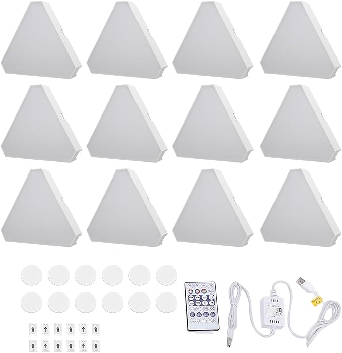 Luqeeg 12 Set RGB LED Wall Light Panel Kit, Voice Control App Remote Wall Light, 16 Million Colors Music Sync Panel, Ideal for Gaming Room Decor & Bedroom