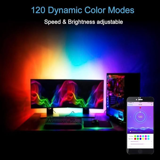 ALITOVE WS2811 Dream Color RGB LED Strip Lights Bluetooth App Control, 16.4ft 300 LEDs Addressable LED Light Strip with Bluetooth Controller and 12V Power Supply kit,120 Color Modes, Waterproof IP65