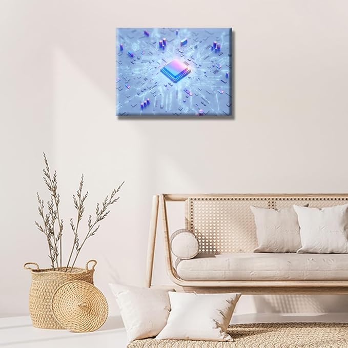 LSIUHWUWI Canvas Wall Art Central Computer Processors CPU Wall Decorations for Living Room Canvas Prints Technology Digital Art Modern Artwork for Bedroom Bathroom Framed Ready to Hang 12x16 INCH