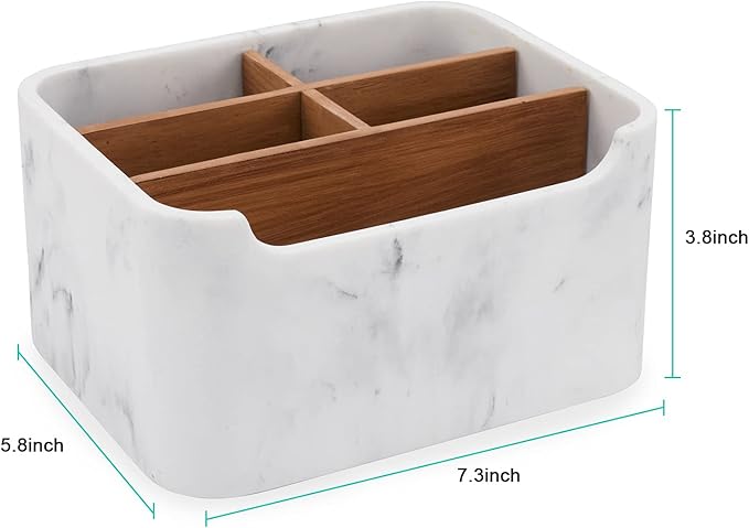 Remote Control Holder with Removable Wood Compartments for Media Devices, Desktop Stationery, and Bedside Nightstands,White