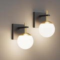 Ralbay Black Gold Indoor Wall Sconces Set of 2,Mid Century Modern Bathroom Wall Lighting Fixtures Milky Glass Wall Lamp for Bedroom Living Room Vanity Hallway,Black and Gold(Exclude Bulb)