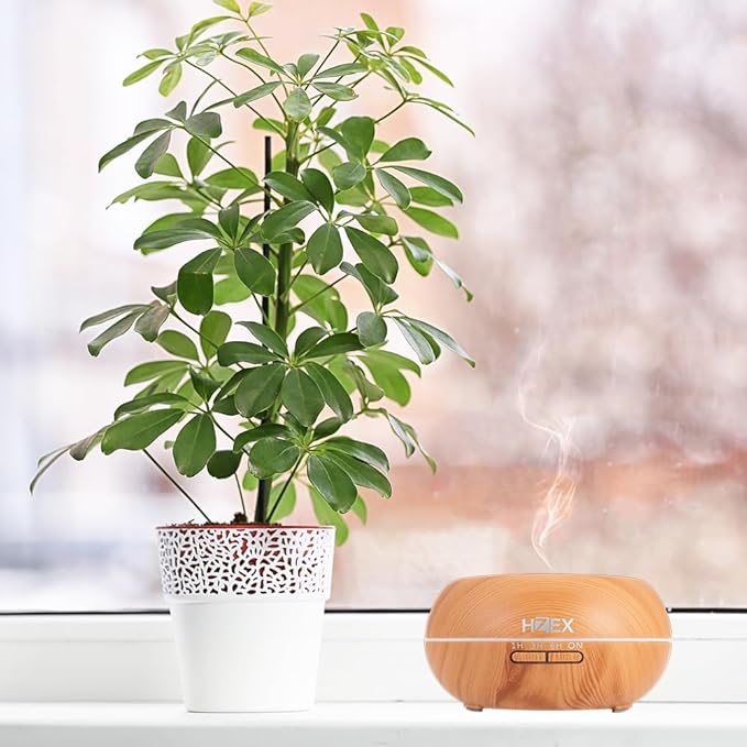 Aromatherapy Essential Oil Diffuser & Humidifier – Shallow 500ml Water Tank, 7 LED Lights & Whisper-Quiet Wood Grain Design – Ultrasonic Cool Mist Diffuser for Home, Bedroom, Spa, Yoga
