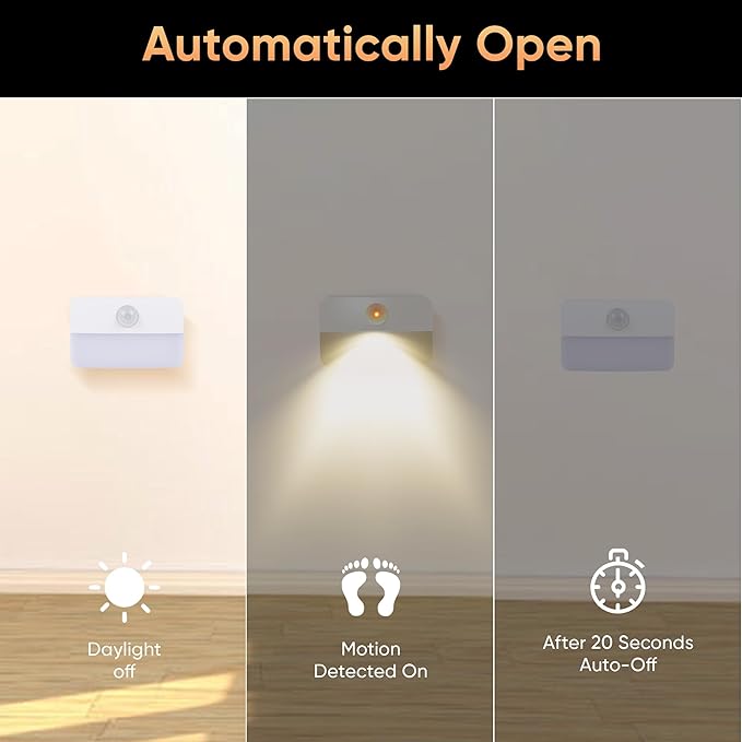 Motion Sensor Night Light for Indoor: 6 Pack Battery Operated Stair Lights LED 3000k Step Lights - Motion Sensor Lamp for Cabinet Closet Hallway Bedroom Stairs (Battery Powered)