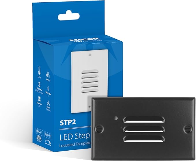 NICOR Lighting STP2 Horizontal Louvered Black LED Step Light with Photocell (STP2L120HBKPC)