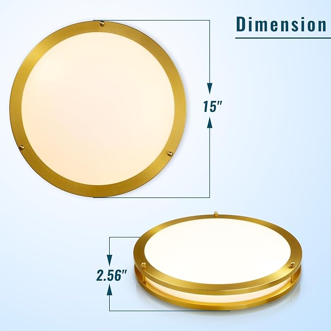 Gold Ceiling Light Fixture Flush Mount LED,16 inch Kitchen Lighting Fixtures Ceiling Mount 36W, Dimmable Close to Ceiling Light Fixture 5CCT for Bedroom,Bathroom,Living Room