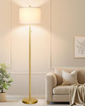 Nintiue 【Upgraded】 Dimmable Floor Lamp for Living Room, 11W LED Bulb Included, Modern Standing Lamp, Tall Pole Light with Linen Shade for Bedroom Reading Office Corner Nursery-Gold
