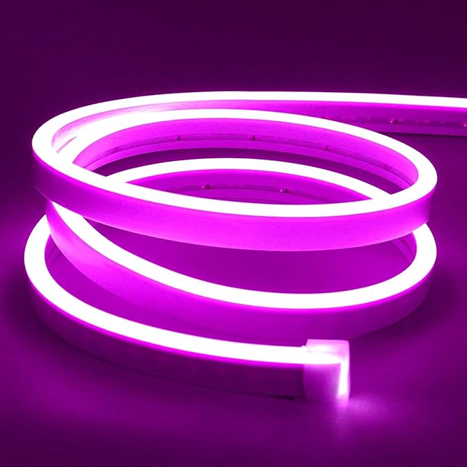 Lamomo LED Neon Lights Purple, 12V 0.39In/Cut Silicone Waterproof DIY Led Strip Lights for Bedroom Indoor Outdoor Decoration（Power Adapter not Included）