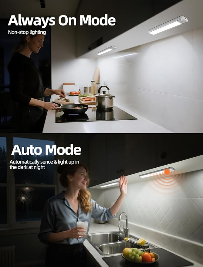 Under Cabinet Motion Sensor Lighting: 12 Inch Dimmable Rechargeable Lights Indoor - Battery Operated Lights - Undercabinet Closet Light Magnetic Led Light for Kitchen Home Bathroom Counter 5 Pack