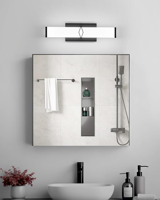 Bathroom Light Fixtures,Modern Dimmable Vanity Lights for Bathroom,15.75inch 20W 2000LM Black LED Vanity Lights Bar Over Mirror, LED Lighting Fixture 5700K Cool White ETL Certified