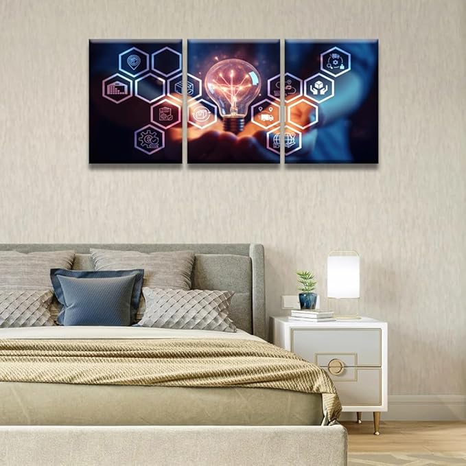 LSIUHWUWI Modern Wall Art 3 Panel AI Logistic Management Concept Picture Prints on Canvas for Living Room Computer Room,Office Wall Decoration, Framed Ready to Hang 12x16inchx3