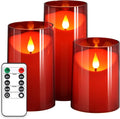 NURADA Flameless Candles with Remote Timer: 3D Wick Battery Operated Led Pillar Fake Candle Set for Wedding Birthday Valentine's Day Christmas Decorations - Red 3 Pack