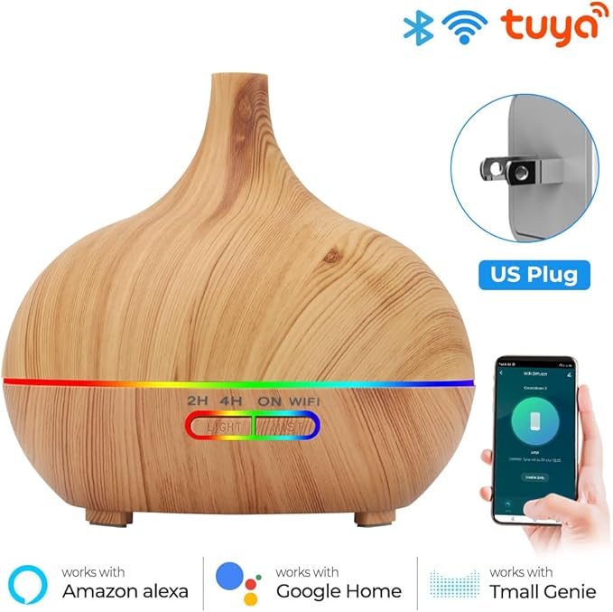 WiFi+Bluetooth Smart Essential Oil Diffuser Compatible with Alexa, Ultrasonic Aromatherapy Diffuser & Mist Humidifier with Voice & APP Remote Control, Schedule & Timer,RGB Light (UK)