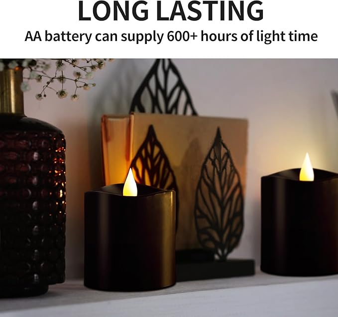 3x3 Flickering Flameless Candles Set of 2, 2AA Battery Life 600 Hours Battery Candles Flickering with Timer, 3 inch Flameless Candles with Remote for Indoor/Outdoor, Black