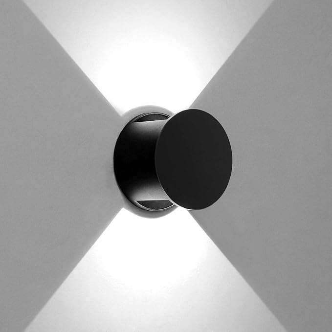 Kawell 8W Modern LED Wall Sconce Light Up Down Waterproof Outdoor Wall Lamp Indoor Hardwired for Bedroom Bathroom Hallway Stairs Porch, Black 6000K