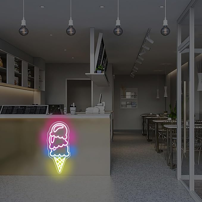 ICE-CREAM LED Neon Sign for Wall Decor USB Adjustable Brightness Living Room Bars Barbers Pub Wedding Party Salon Club Gatherings Gaming Room Man Cave Halloween Christmas Birthday Art Wall Decor
