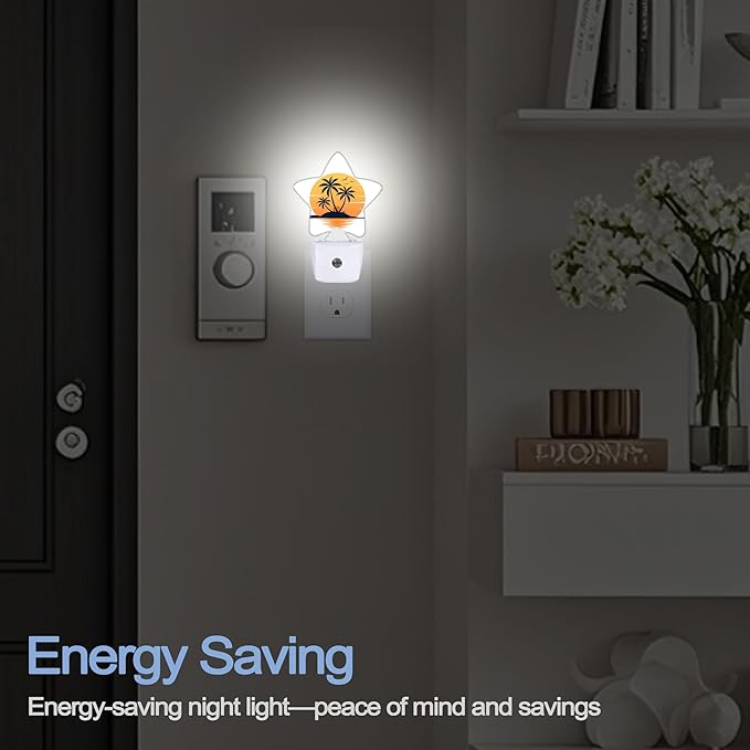 Tropical Palm Trees Night Lights Plug Into Wall,Beach Sunset Star Night Light for Kids,Nightlight with Dusk to Dawn Smart Sensor for Bedroom Bathroom Decor,Children Women Men Gift