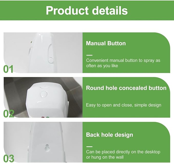 4PCS Automatic Air Freshener Spray Dispenser, Wall Mounted or Free Standing Battery Operated Sprayer for Bathroom Multiple Time Scent Mist Release Settings for Room Restroom Sprayer (White, L)
