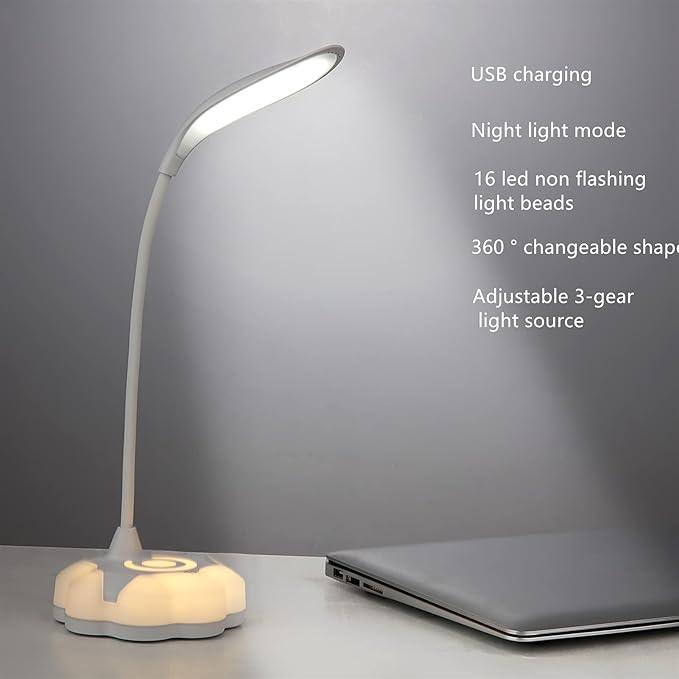 LED Desk Lamp for Bedroom, Eye Protection Table Light with Adjustable Brightness and Flexible Goose Neck Tube, Touch Control Table Lamps for Home Office Study Room (2)