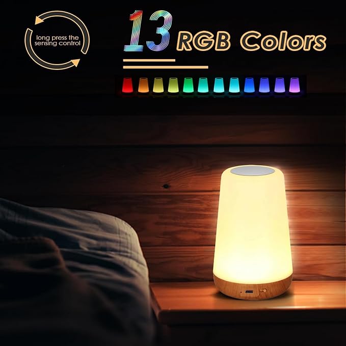 Small Night Light, LED Bedside Touch Desk Light, Portable Desk Edge Light with 13 RGB Colors, Night Light for Bedroom/Nursery/Bathroom/Hallway/Outdoor/Living Room