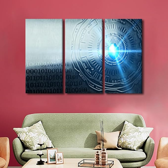 Framed Wall Art 3 Panels Cybersecurity Concept Illustration Pictures Print on Canvas for Living Room Bedroom Decoration, Concept Artwork Gallery-Wrapped Ready to Hang, 60" Wx40 H