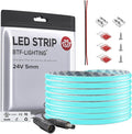 BTF-LIGHTING FCOB COB LED Strip Ice Blue 5mm Width UL Listed Super Narrow Flexible Uniform Light DC24V 16.4FT CRI 90+ Dimmable LED Ribbon for Bedroom Home Indoor Decor(No Adapter or Controller)